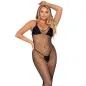 Preview: Woman in black mesh dress posing against a white background.