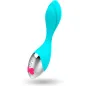 Preview: Blauer Vibrator mit metallischem Ende und rosa Knopf in Form einer Schleife.