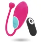 Preview: Pink vibrator with remote control, blue button and heart detail, floating against a white background.