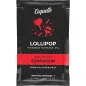 Preview: Schwarze Verpackung von Coquette Lollipop Massageöl, 10 ml, mit roten Lollipop-Grafiken und Text "Sweet Heating Sensation".