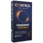 Preview: Packaging of Control Finissimo Original condoms, 6 pieces, 0.05 mm thin, dark blue design with a luminous ring.