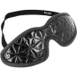 Preview: Black eye mask with geometric pattern and elastic band, inscription "BEGME".