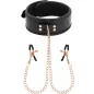 Preview: Schwarzes Halsband mit goldenen Ketten und Klammern, auf weißem Hintergrund.