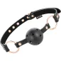 Preview: Black ball gag with adjustable strap and gold rings, brand "BEGME".