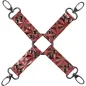 Preview: Red, star-shaped harness with black rivets and hooks at the ends, arranged in an X-shape.