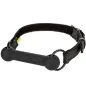 Preview: Black dog collar with handle and metal rings, adjustable with Velcro closure.