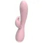 Preview: Rosa Vibrator mit gebogenem Schaft und Klitoris-Stimulator, zwei Knöpfe an der Basis.