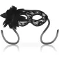 Preview: Schwarze Spitzenmaske mit großer Blume und Bändern, elegant und dekorativ.