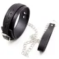 Preview: Black leather collar with silver chain and matching wrist strap on a white background.