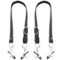 Preview: Two black leather straps with metal clips and buckles on a white background.