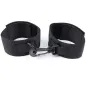 Preview: Black nylon handcuffs with Velcro closure and carabiner hook on a white background.