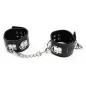 Preview: Black leather handcuffs with silver chain and buckles.