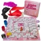 Preview: Board game "Juego del Placer" with accessories: dice, hourglass, feather, blindfold, game board and box.