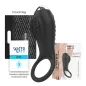 Preview: Schwarzer vibrierender Cockring mit Verpackung, Gleitgel und Reisetasche.