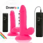 Preview: Pinkes Vibrator-Set mit Fernbedienung, Verpackung mit Diversia-Logo, Saugnapf und verschiedenen Einstellungen.