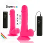 Preview: Pinkes Dildo-Set mit Fernbedienung, Saugnapf und Verpackung. Text: Diversia, Maße und Funktionen.