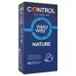 Preview: Blaue Verpackung von Control Nature Kondomen, 10 Stück, mit "easy way" und mehrsprachigem Text.