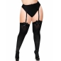 Preview: Schwarze Nylon Halterstrümpfe Mit Schwarzer Schleife PlusSize | Leg Avenue