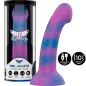 Preview: Vibrierender Dildo in Galaxie-Optik, 10 Vibrationsmodi, USB-Ladekabel, 18 cm Länge, 4 cm Durchmesser, Verpackung inklusive.