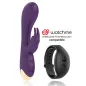 Preview: Lila Vibrator mit Hasenohren und schwarzem Armband, kompatibel mit Watchme Wireless Technology.