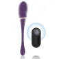 Preview: Lila Vibrator mit Fernbedienung, schwarzer Knopf mit blauem Licht, auf weißem Hintergrund.