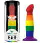 Preview: Packaging and rainbow dildo with rounded tip, Mythology brand, Pride design.