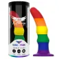 Preview: Regenbogenfarbener Dildo in Verpackung mit der Aufschrift "Mythology Kuno - Pride Fantasy Dildo".