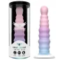 Preview: Packaging and pastel-colored dildo with a wave-shaped design, brand "Mythology", model "Arian-Nayade".