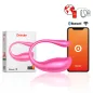 Preview: Pink Bluetooth device with smartphone app and packaging, showing global connectivity.