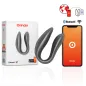 Preview: Grey U-shaped device with packaging and smartphone app, Bluetooth compatible.
