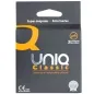 Preview: Black packaging of Uniq Classic condoms, 3 pieces, latex-free, with orange logo and Spanish text.
