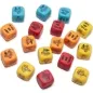 Preview: Colorful dice with Spanish inscriptions and drawings, scattered on a white background.