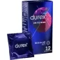 Preview: Durex Intense condom packaging containing 12 pieces, blue design, next to it a single wrapped condom.