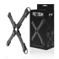 Preview: Black 4-way hogtie dish next to packaging with product image and logo "Fetish Submissive".