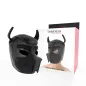 Preview: Black neoprene dog mask with ears, next to packaging showing the mask on a head.