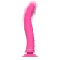 Preview: Pink vibrator with curved tip and suction cup, standing on a white background.