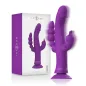 Preview: Lila Vibrator mit mehreren Funktionen, neben der Verpackung mit USB-Kabel.