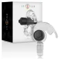 Preview: Transparent earplug with black insert in front of packaging labeled "intense".