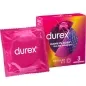 Preview: Durex Kondomverpackung und Schachtel mit der Aufschrift "Dame Placer", pink und gelb gestaltet.