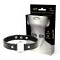 Preview: Black, handmade choker necklace made of vegan leather with a silver ring, packaged in a stylish box.