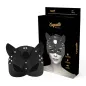 Preview: Schwarze Maske mit Katzenohren vor Verpackung mit Aufschrift "Coquette Chic Desire".