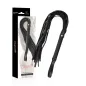 Preview: Black vegan leather flogger with packaging, brand name "Coquette Fantasy".