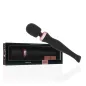 Preview: Black massage wand with pink accents, next to matching packaging with a decorative pattern.
