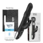 Preview: Schwarzer Rabbit-Vibrator mit Verpackung, Gleitgel und Reisetasche.
