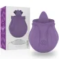 Preview: Purple silicone vibrator in flower shape with packaging and USB charging cable.