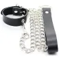 Preview: Black leather collar with silver chain and matching leather leash.