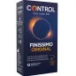 Preview: Packaging of Control Finissimo Original condoms, 12 pieces, dark blue with orange ring motif.