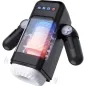 Preview: Black electronic device with a transparent casing, bright colors and side handles.
