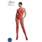 Preview: Frau in rotem Netz-Body mit Cut-Outs, stehend vor weißem Hintergrund. "Passion" und "Made in Europe" Logos sichtbar.