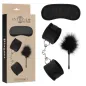 Preview: Black eye mask, handcuffs and feather tickler next to packaging with "Intense Fetish" label.